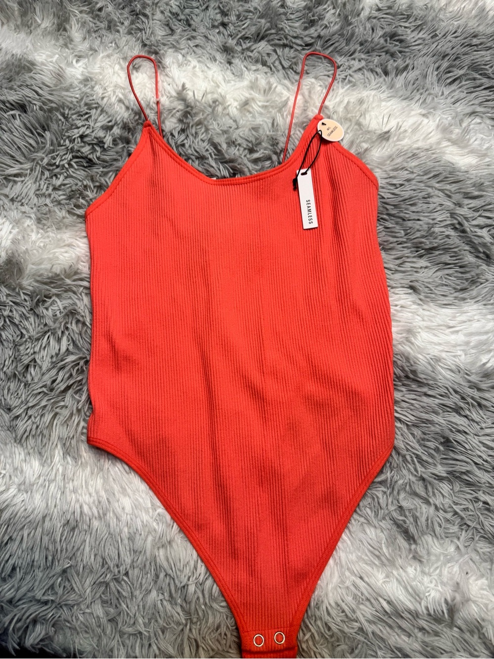 Forever 21 Coral Ribbed Spaghetti-Strap Bodysuit